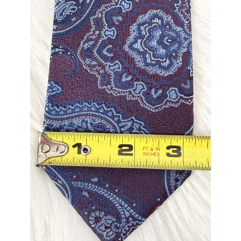 Bocara Mens Silk Necktie Burgundy Blue Paisley Hand Made Classic Tie 58in